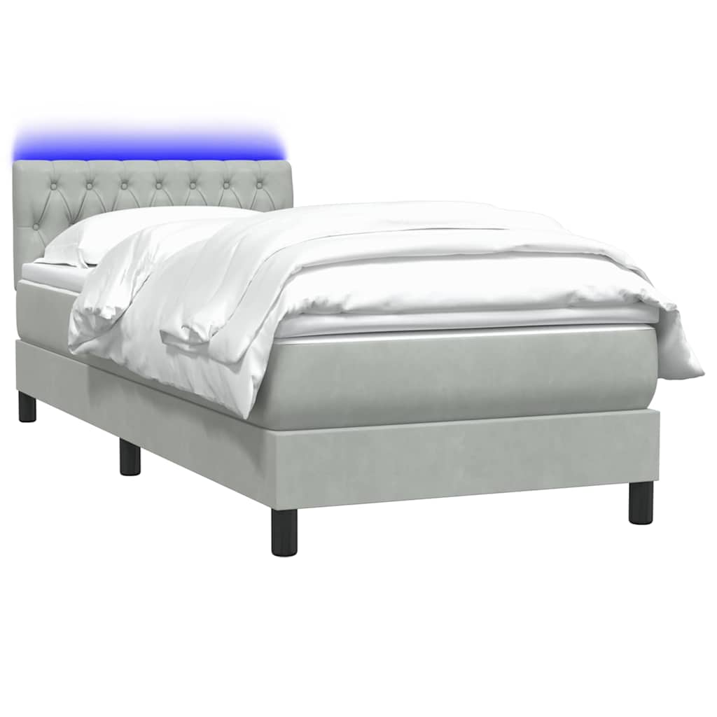 Box Spring krevet s madracem i LED svijetlo sivi 80x220 cm samt