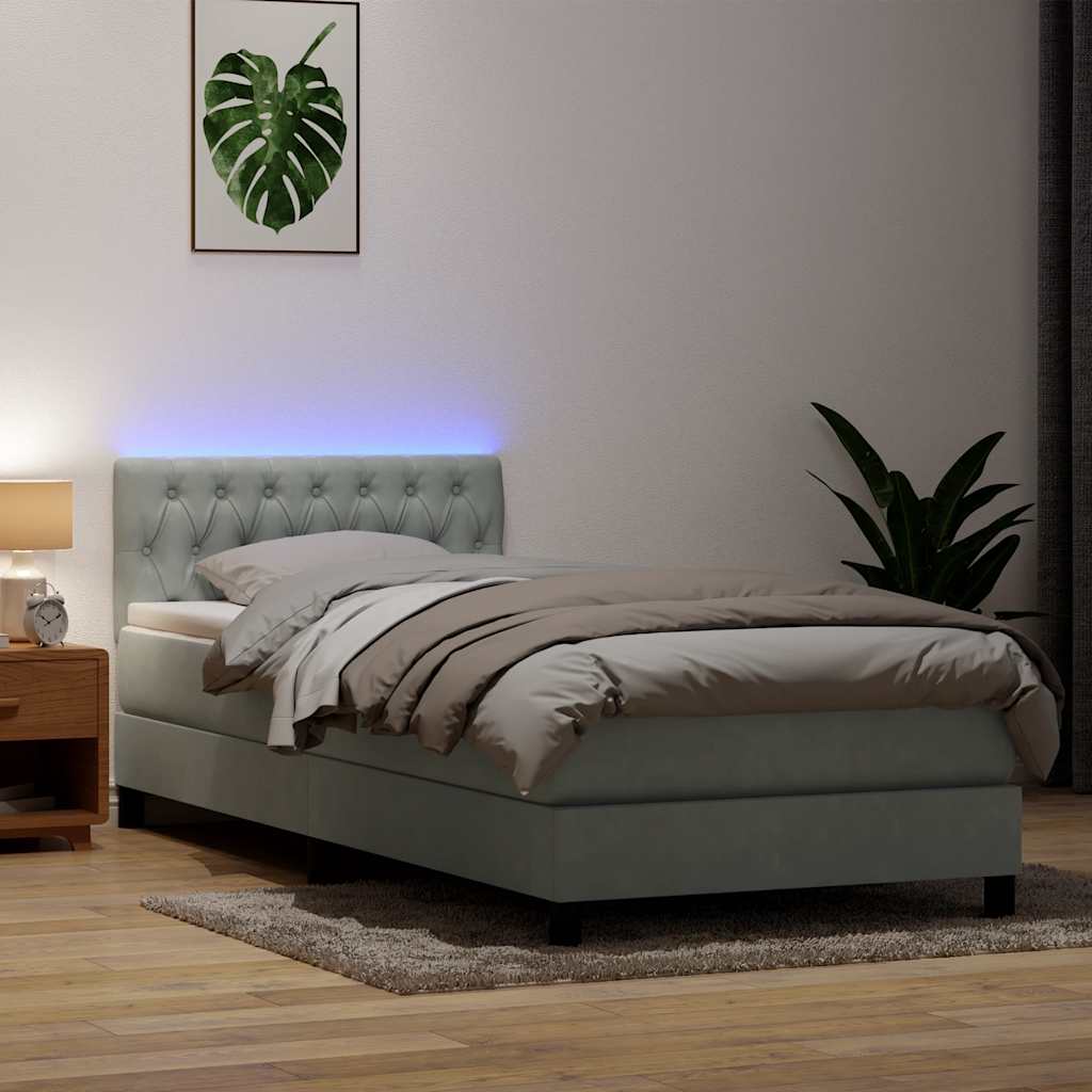 Box Spring krevet s madracem i LED svijetlo sivi 80x220 cm samt
