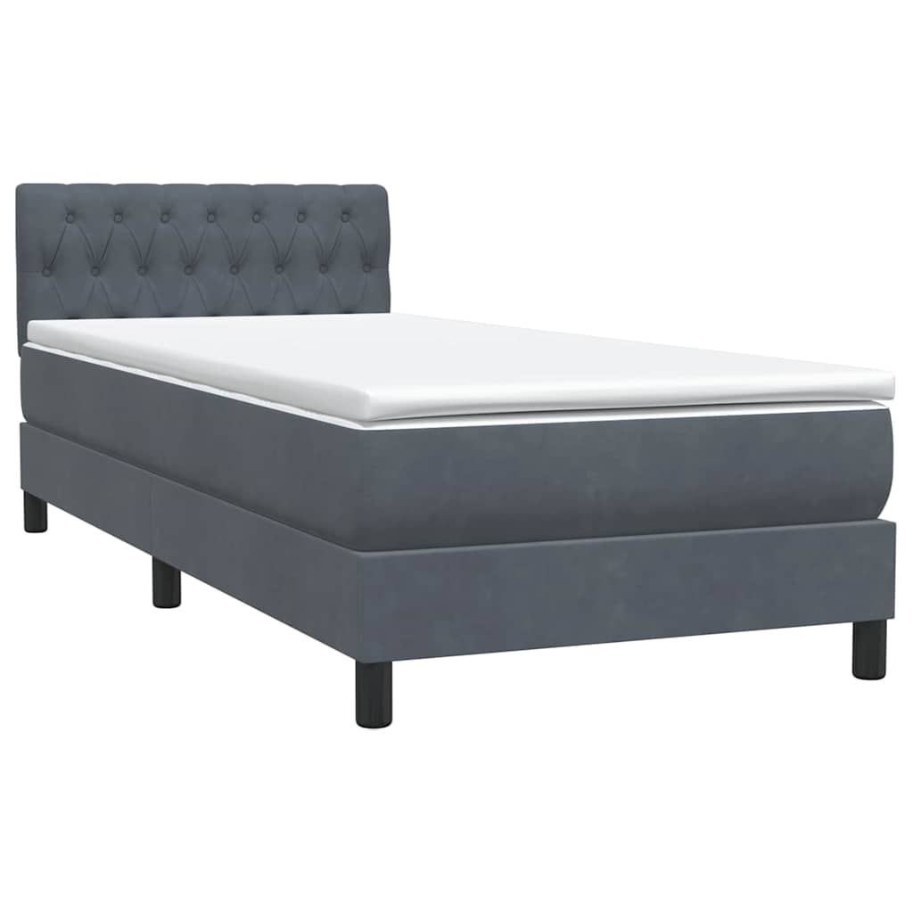 Box Spring krevet s madracem i LED tamnosivi 90x220 cm baršunasti