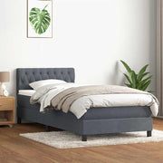 Box Spring krevet s madracem i LED tamnosivi 90x220 cm baršunasti