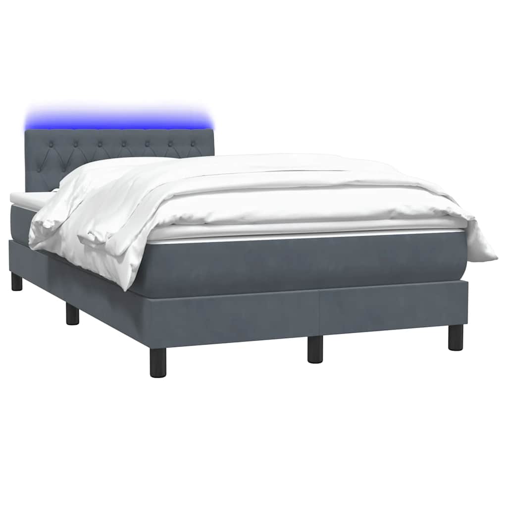 Box Spring krevet s madracem i LED tamno sivi 120x220 cm baršun