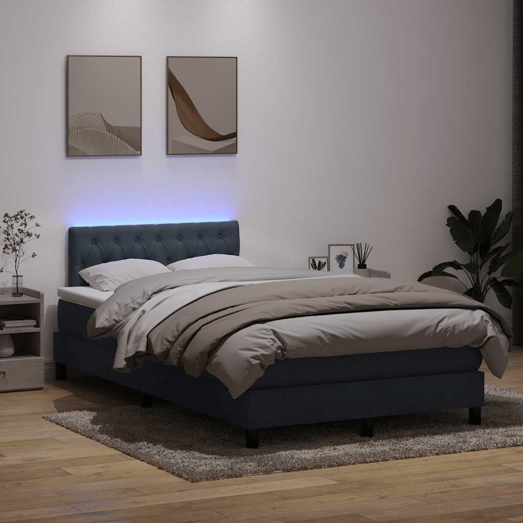 Box Spring krevet s madracem i LED tamno sivi 120x220 cm baršun