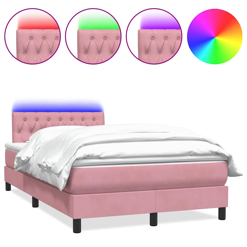 Box Spring krevet s madracem i LED ružičasti 120x220 cm samt