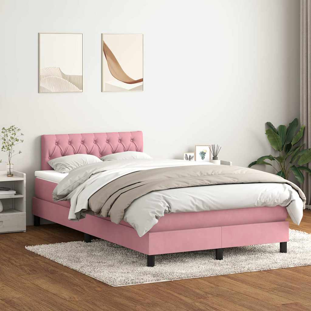 Box Spring krevet s madracem i LED ružičasti 120x220 cm samt