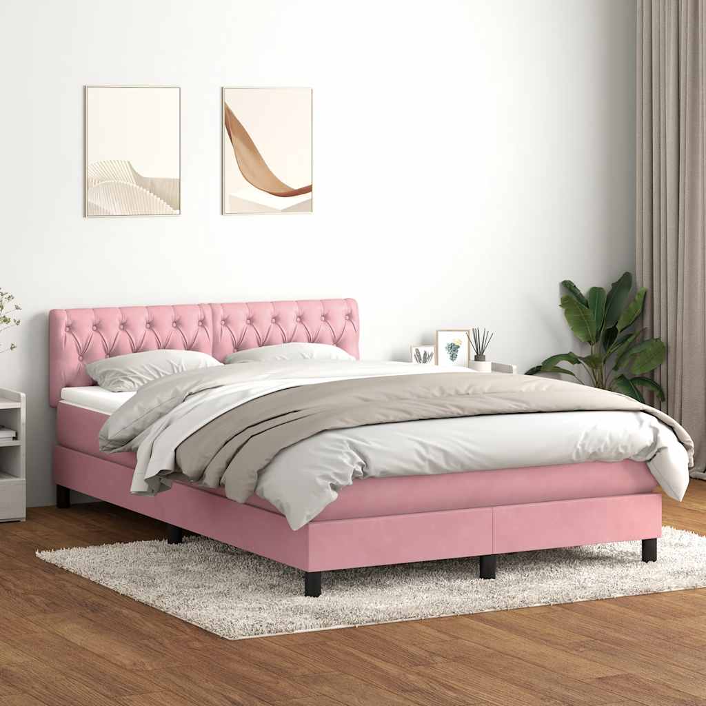 Box Spring krevet s madracem i LED ružičasti 140x220 cm baršun