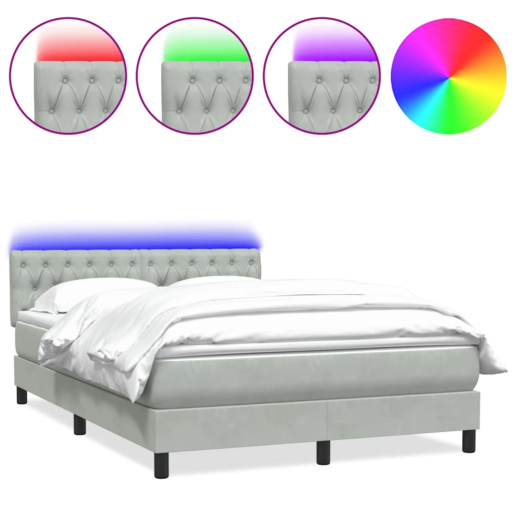 Krevet s oprugama i madracem LED svjetlosivi 160x220 cm baršunasti