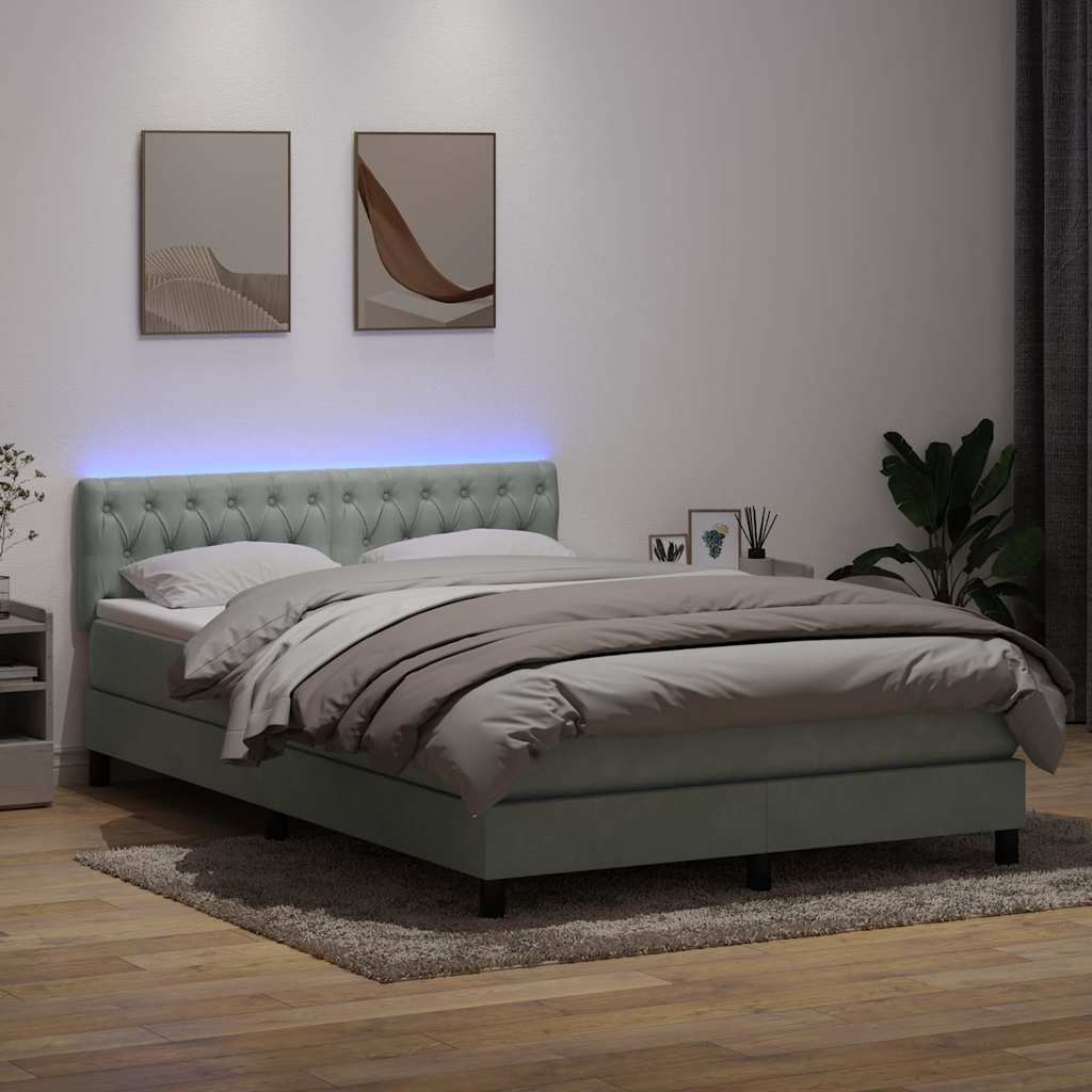 Krevet s oprugama i madracem LED svjetlosivi 160x220 cm baršunasti