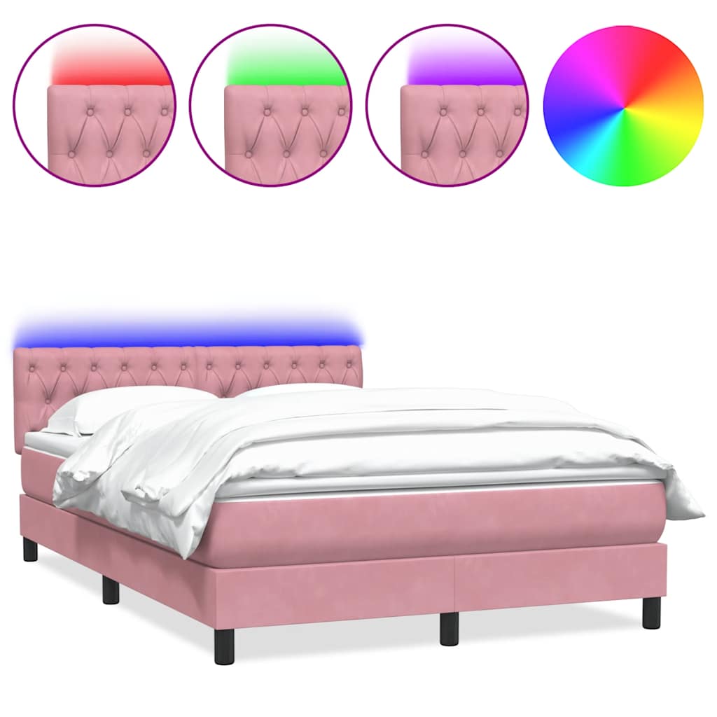 Box Spring krevet s madracem i LED ružičasti 160x220 cm baršun