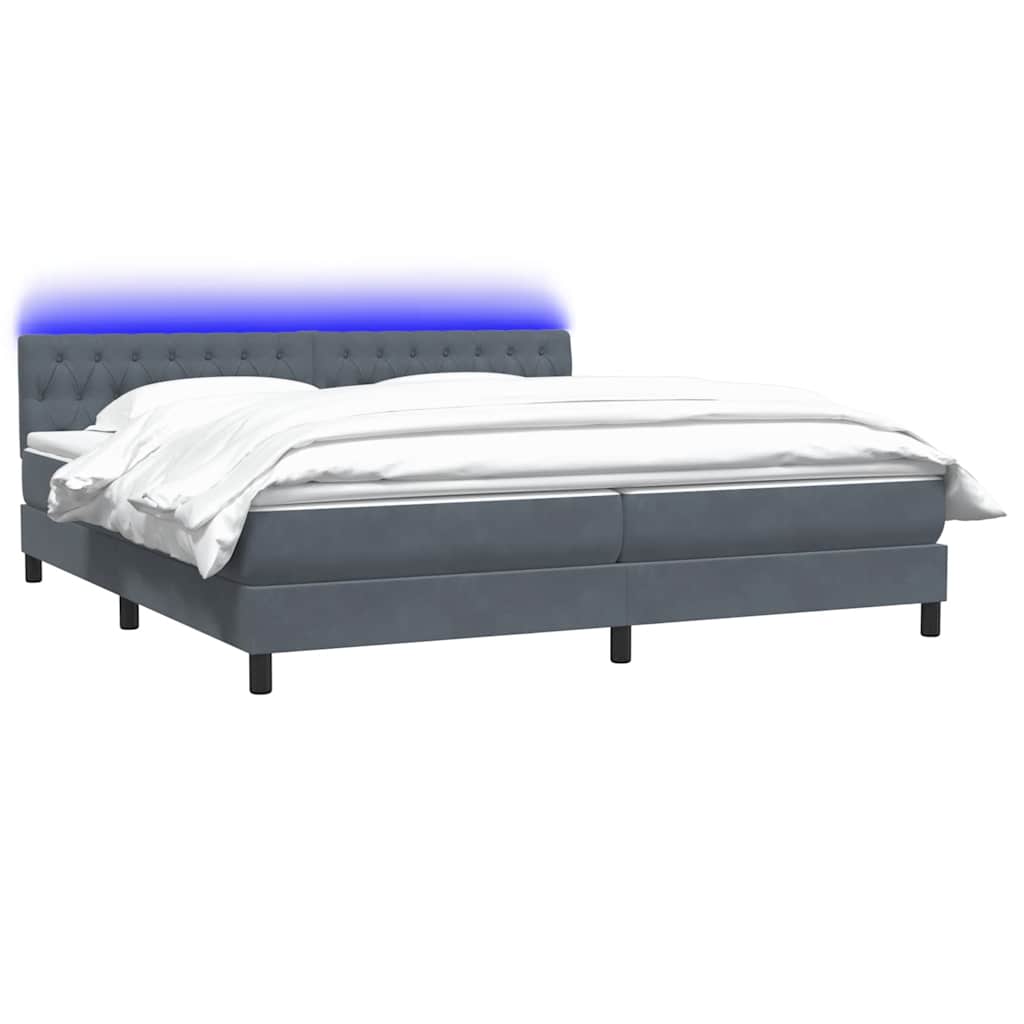 Box Spring krevet s madracem i LED tamnosivi 180x220 cm baršunasti