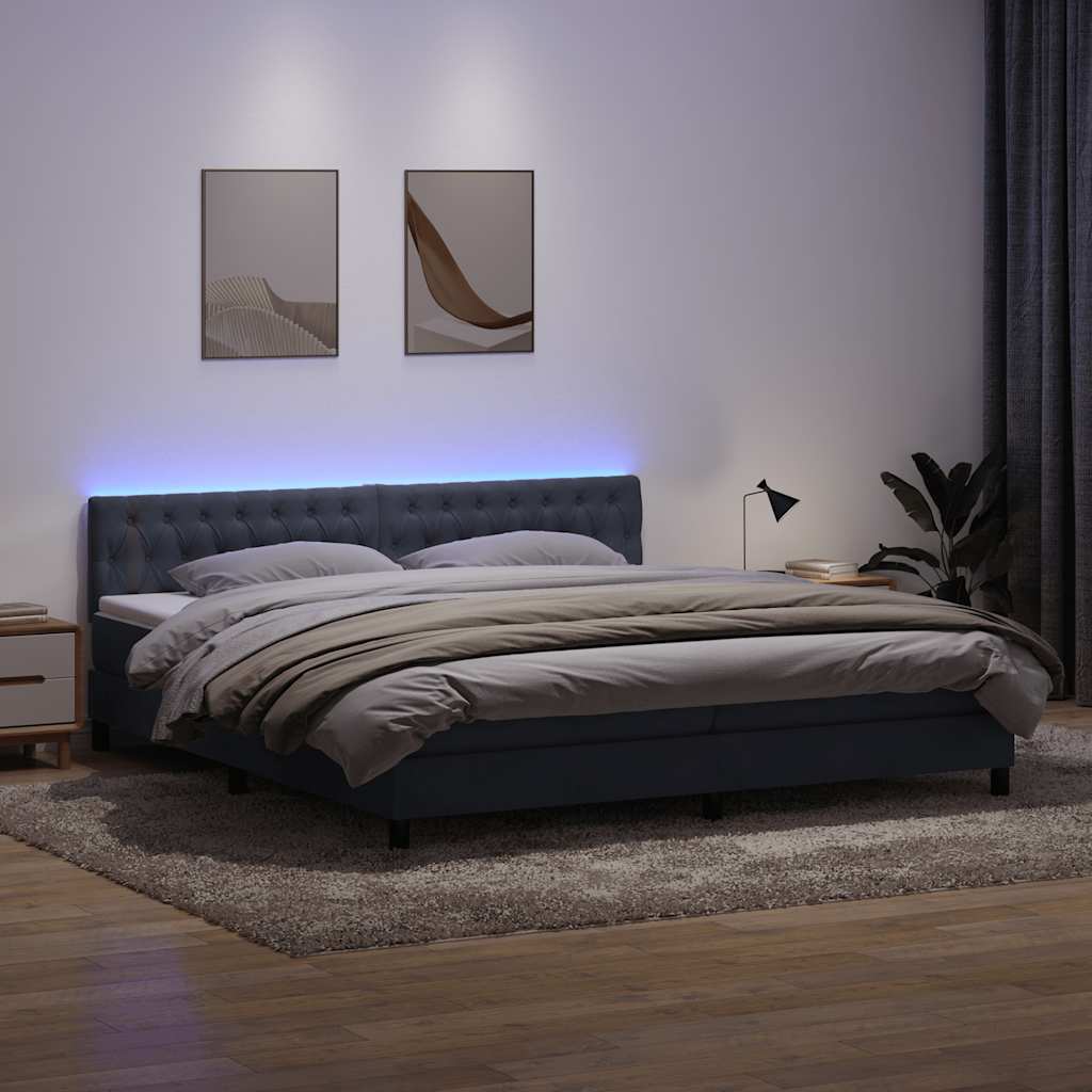 Box Spring krevet s madracem i LED tamnosivi 180x220 cm baršunasti