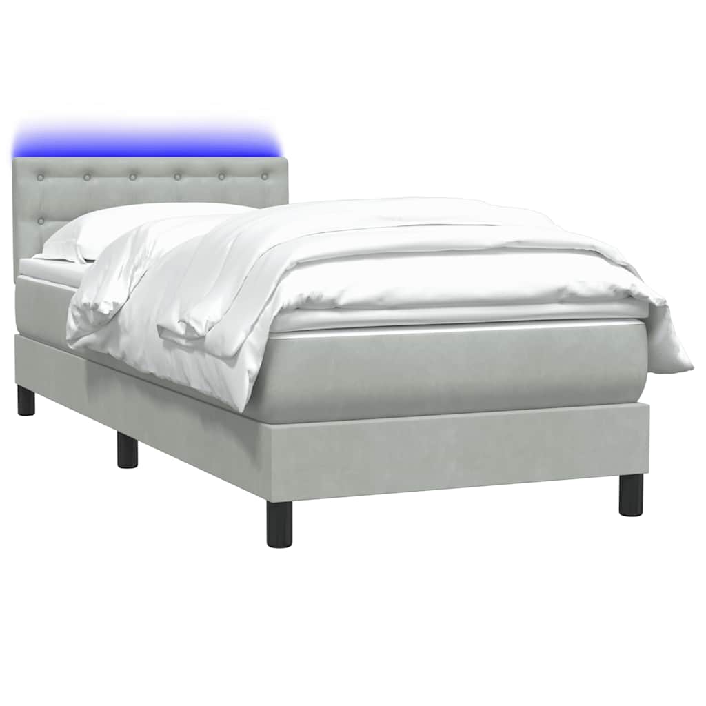 Box Spring krevet s madracem i LED svijetlo sivi 90x210 cm baršun