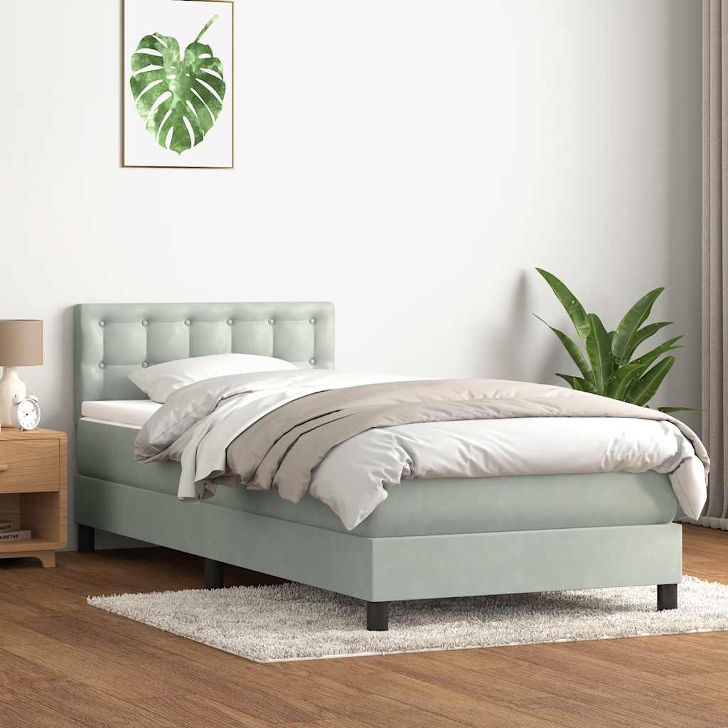 Box Spring krevet s madracem i LED svijetlo sivi 90x210 cm baršun