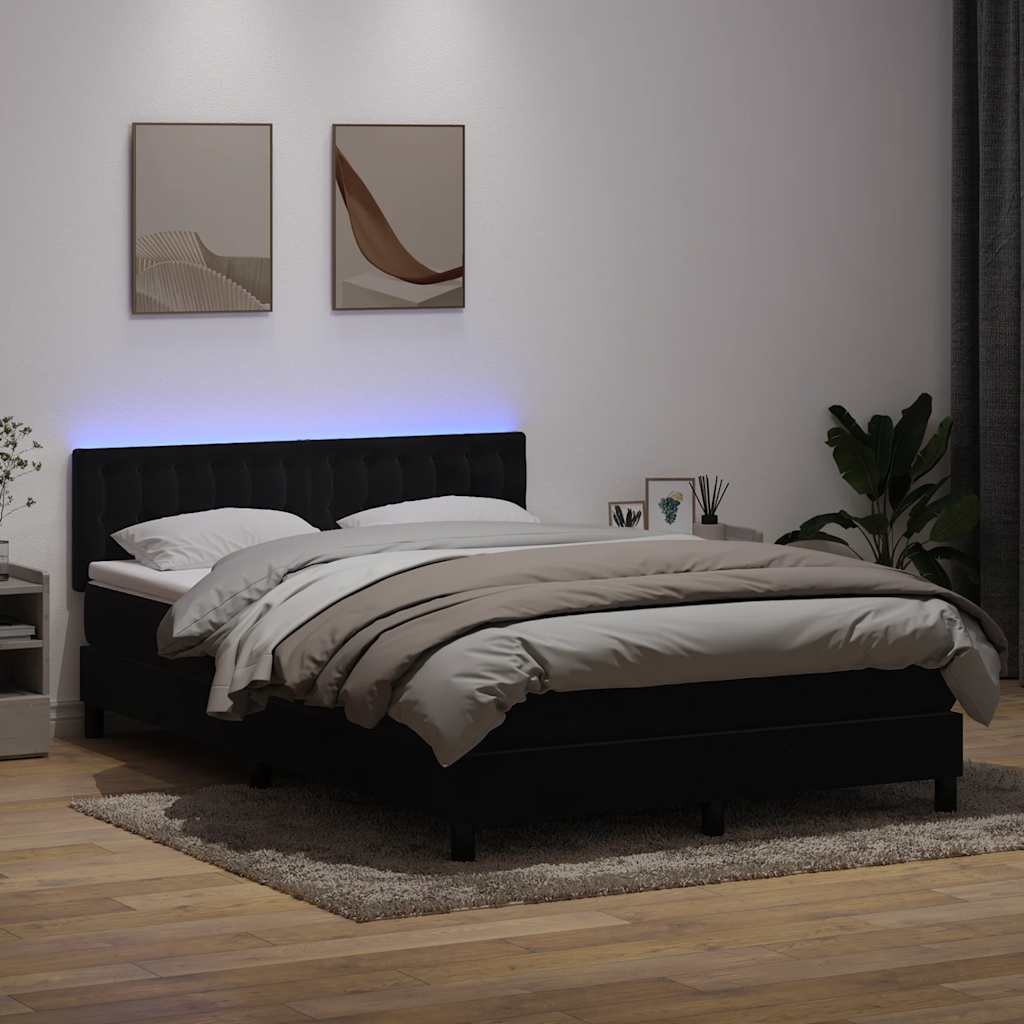 Box Spring krevet s madracem i LED crni 160x210 cm baršunasti