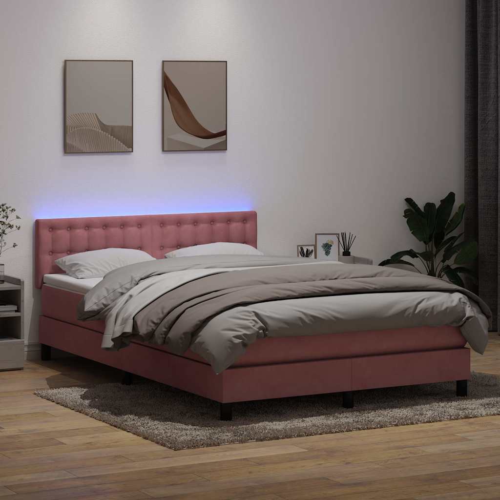 Krevet s oprugama i madracem LED ružičasti 160x210 cm baršunasti
