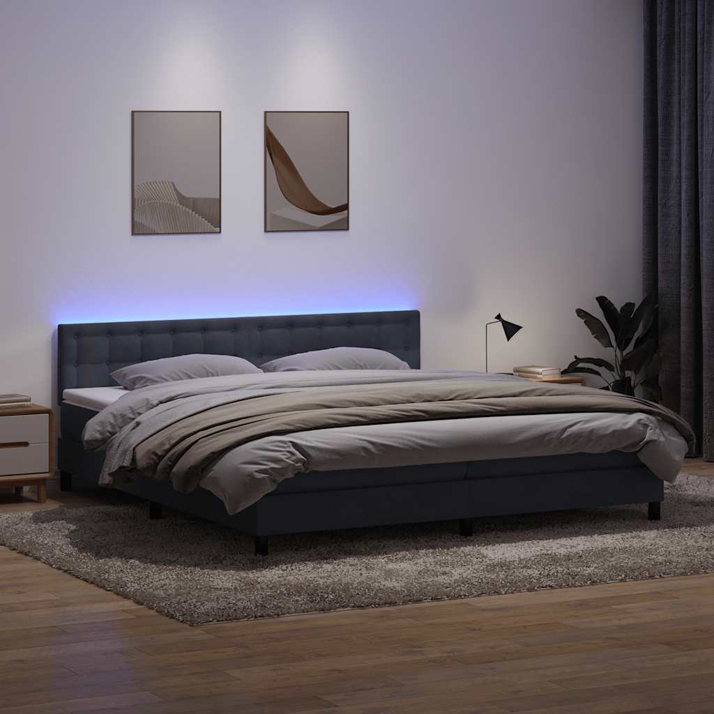 Krevet s oprugama i madracem LED tamnosivi 180x210 cm baršunasti