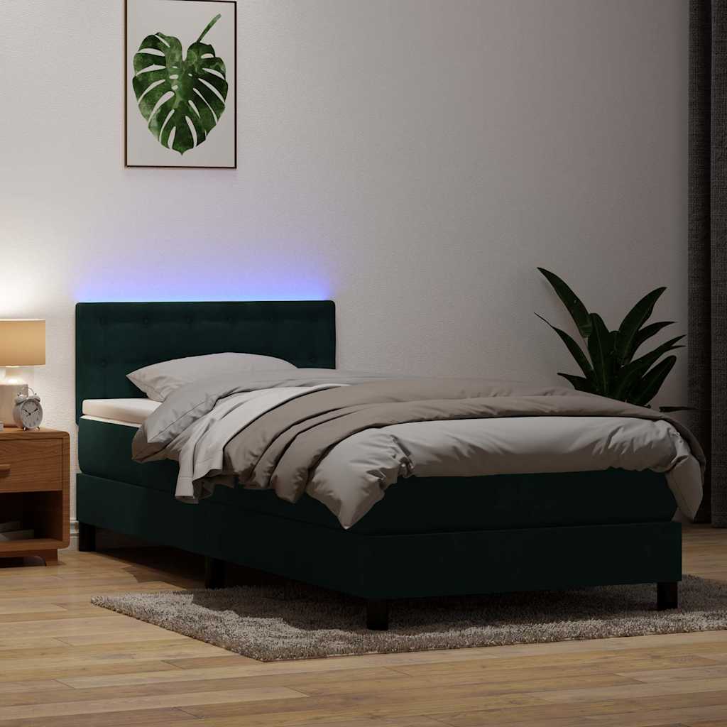 Box Spring krevet s madracem i LED tamnozeleni 80x220 cm baršun