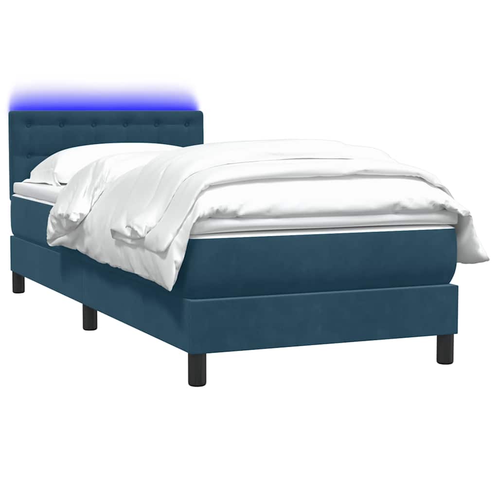 Box Spring krevet s madracem i LED tamnoplavi 80x220 cm baršunasti
