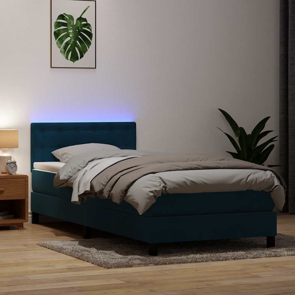 Box Spring krevet s madracem i LED tamnoplavi 80x220 cm baršunasti