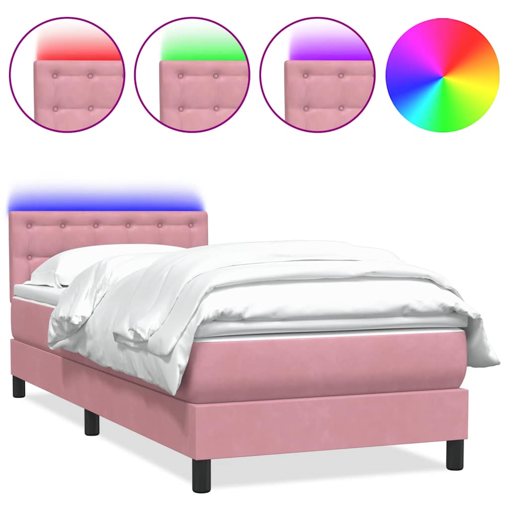 Box Spring krevet s madracem i LED ružičasti 80 x 220 cm baršunasti