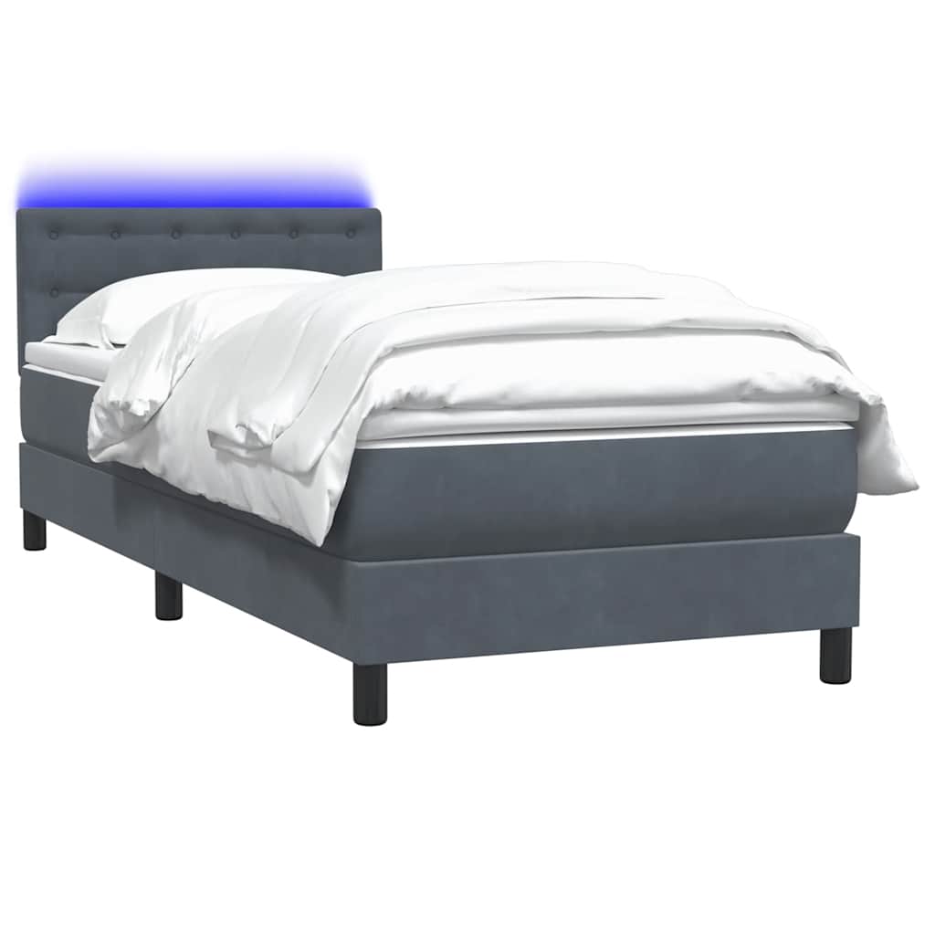 Box Spring krevet s madracem i LED tamnosivi 90x220 cm baršunasti