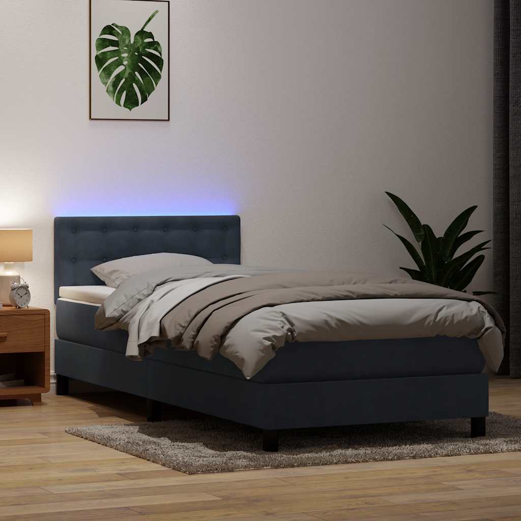 Box Spring krevet s madracem i LED tamnosivi 90x220 cm baršunasti