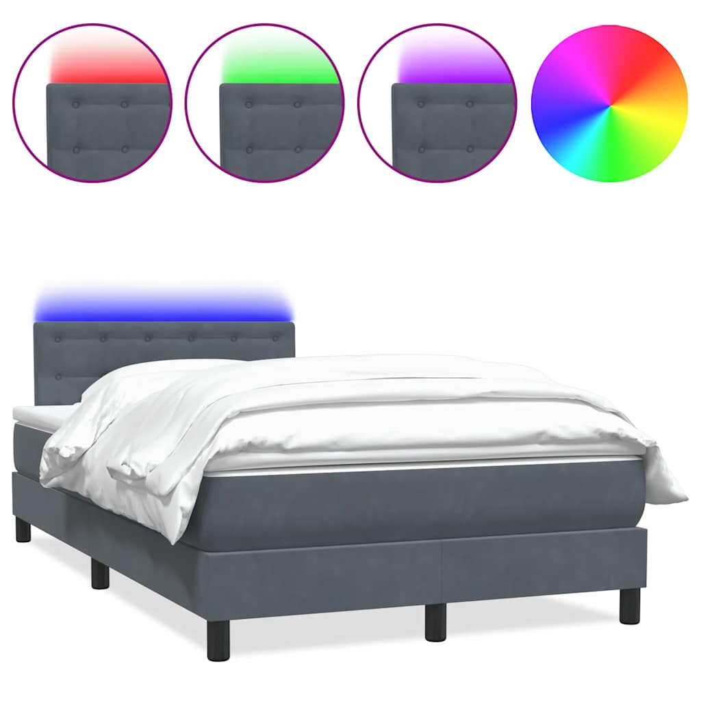 Box Spring krevet s madracem i LED tamno sivi 120x220 cm baršun