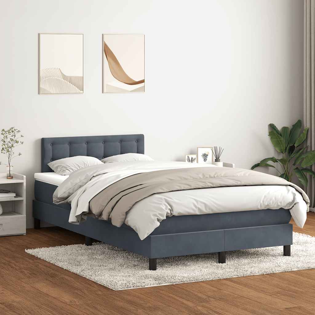 Box Spring krevet s madracem i LED tamno sivi 120x220 cm baršun