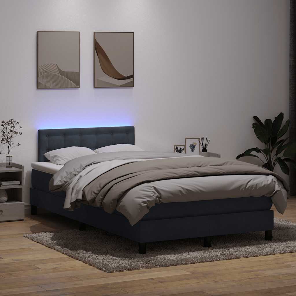 Box Spring krevet s madracem i LED tamno sivi 120x220 cm baršun
