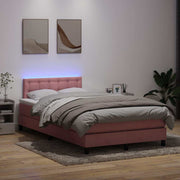 Box Spring krevet s madracem i LED ružičasti 120x220 cm samt