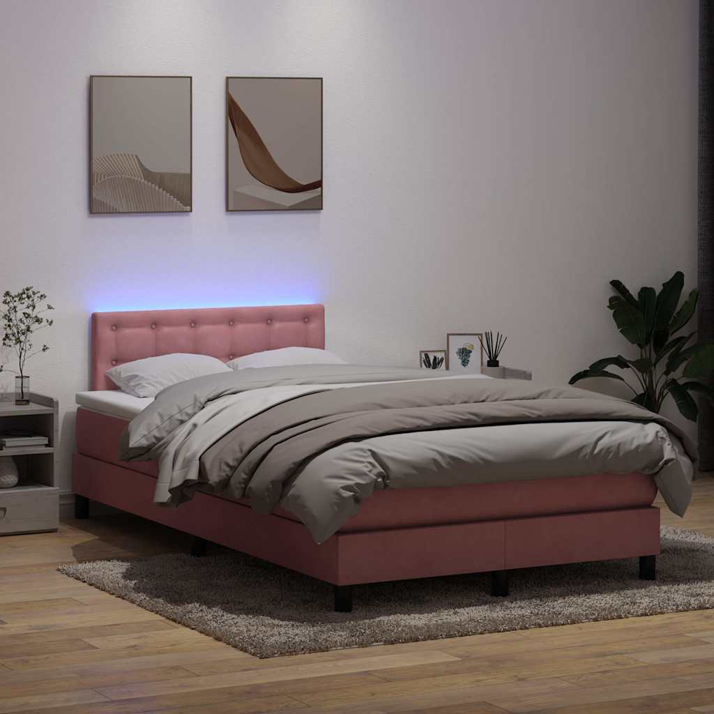 Box Spring krevet s madracem i LED ružičasti 120x220 cm samt