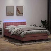 Box Spring krevet s madracem i LED ružičasti 140x220 cm baršun