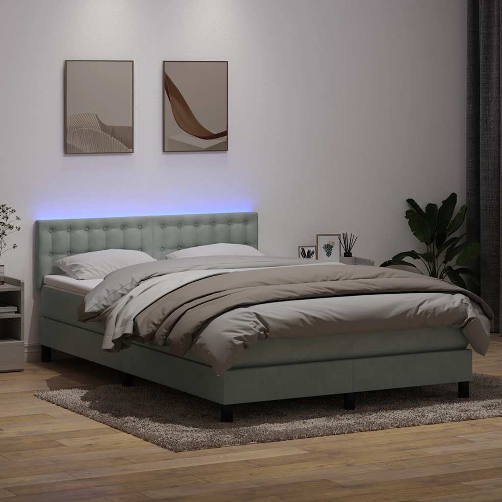 Krevet s oprugama i madracem LED svjetlosivi 160x220 cm baršunasti