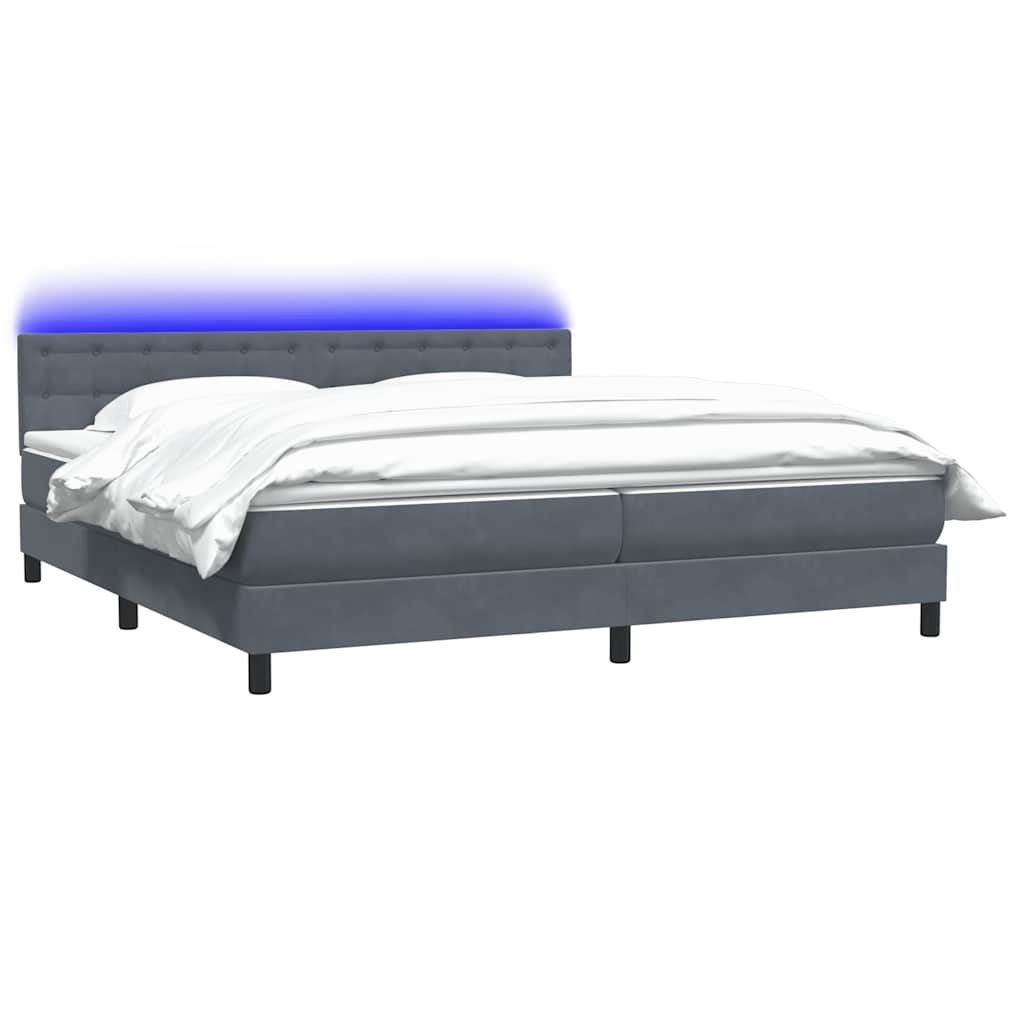 Box Spring krevet s madracem i LED tamnosivi 180x220 cm baršunasti
