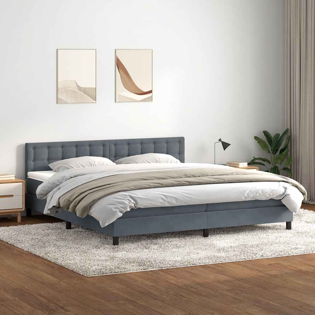 Box Spring krevet s madracem i LED tamnosivi 180x220 cm baršunasti