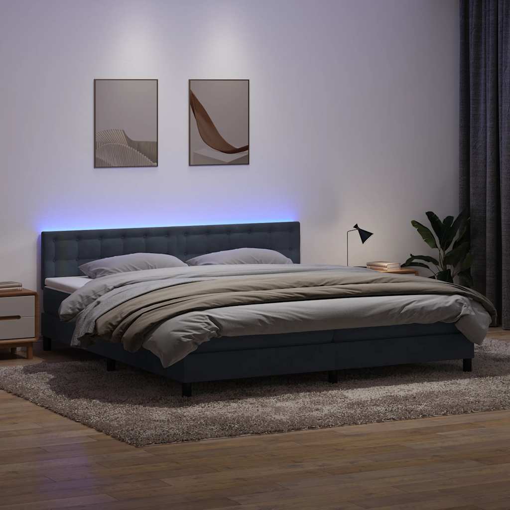 Box Spring krevet s madracem i LED tamnosivi 180x220 cm baršunasti