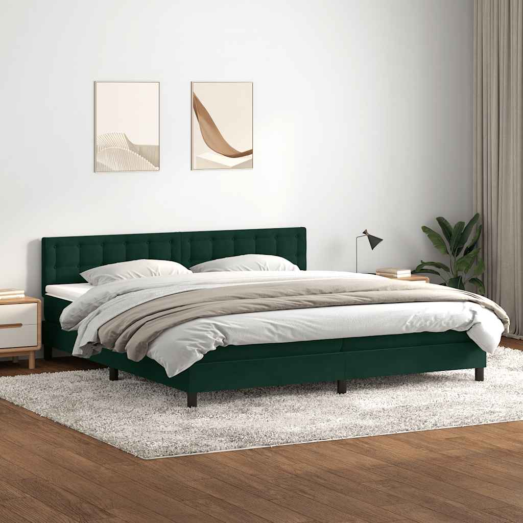 Box Spring krevet s madracem i LED tamno zeleni 180x220 cm baršun