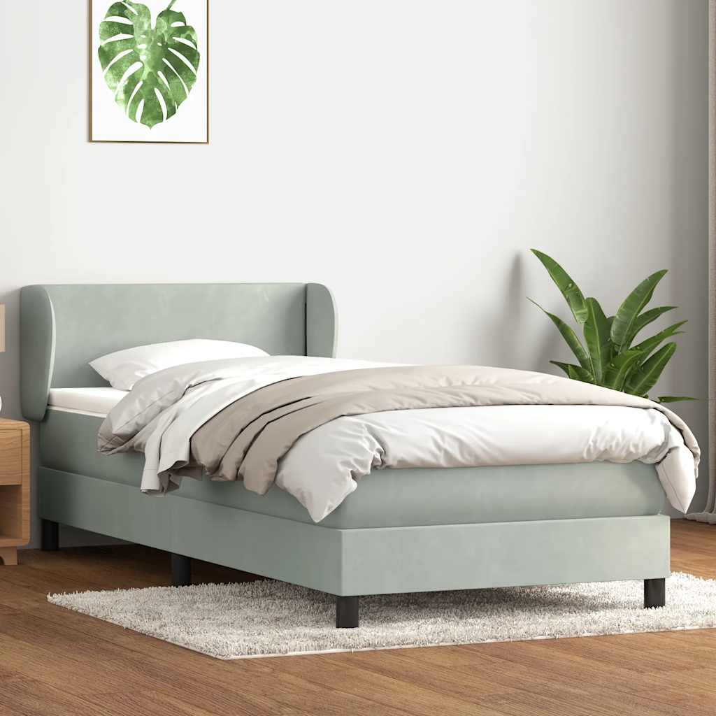 Box Spring krevet s madracem svijetlo sivi 90x210 cm baršun