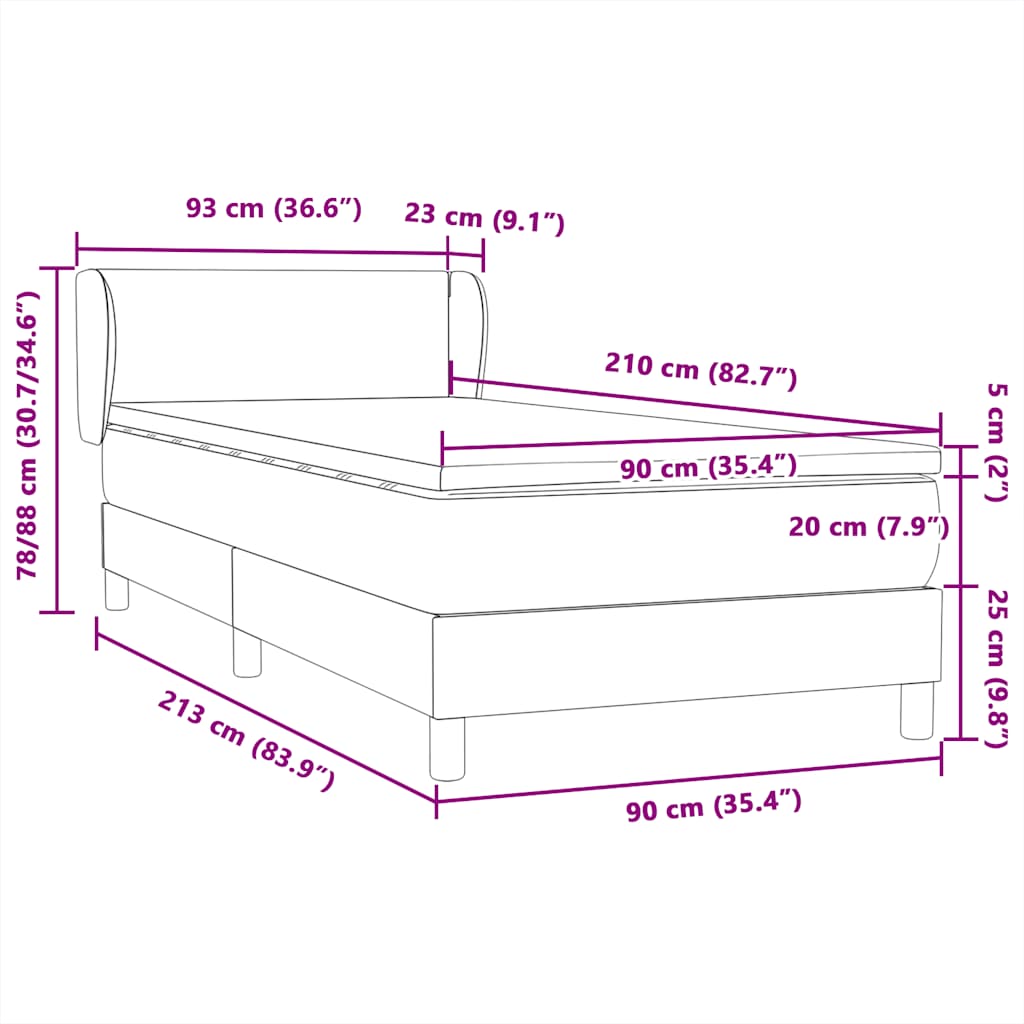 Box Spring krevet s madracem ružičasti 90x210 cm samt