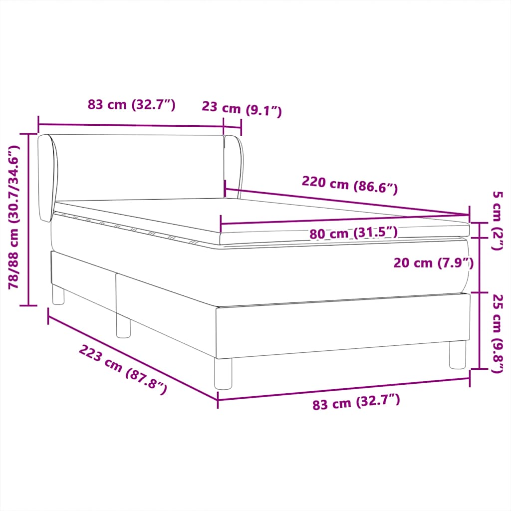 Box spring krevet s madracem tamnoplavi 80x220 cm baršunasti