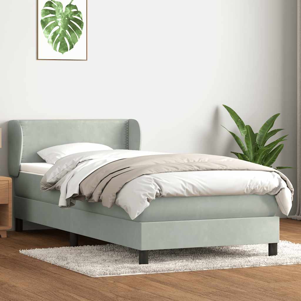 Box Spring krevet s madracem svijetlo sivi 90x210 cm baršun
