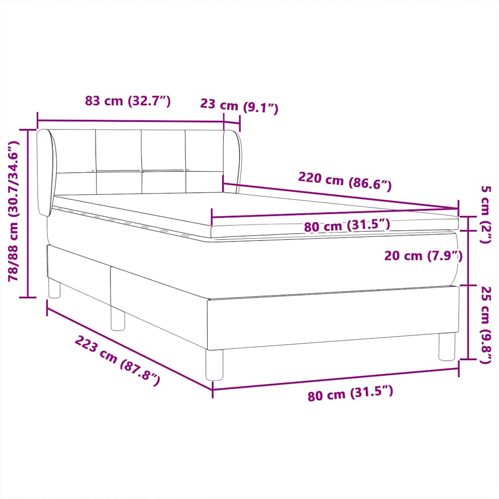 Box spring krevet s madracem crni 80 x 220 cm baršunasti