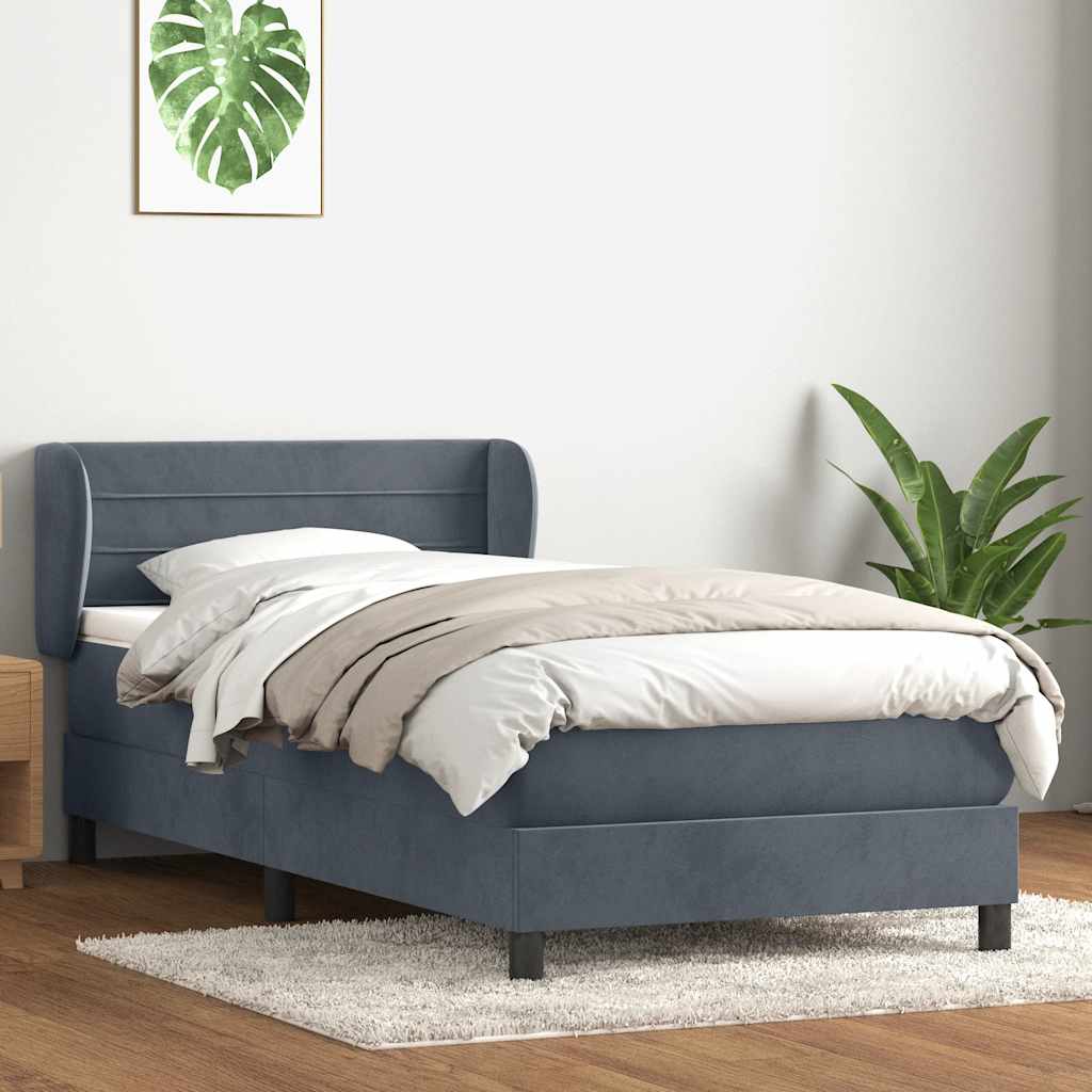 Box spring krevet s madracem tamnosivi 90x220 cm baršunasti