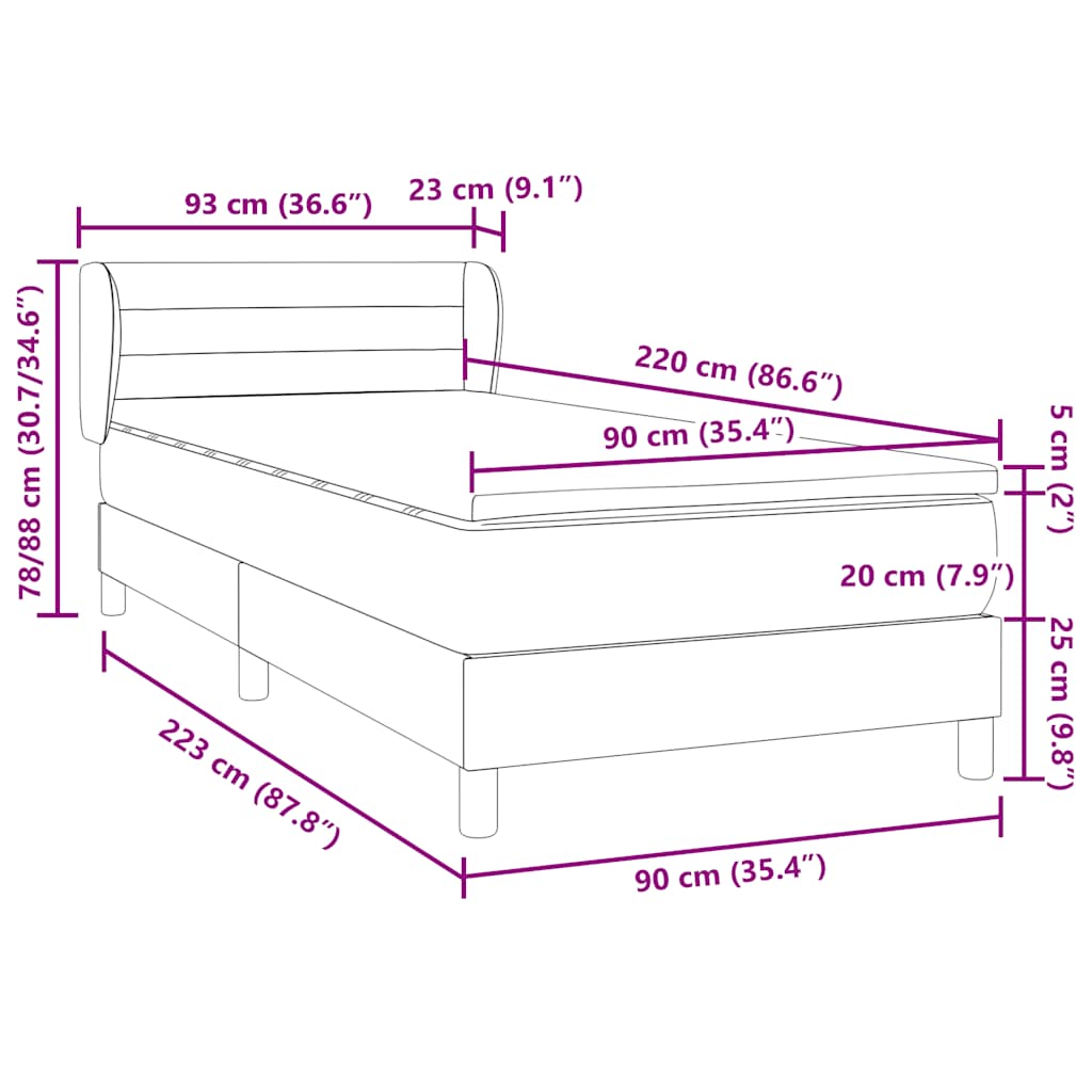Box spring krevet s madracem ružičasti 90x220 cm baršunasti