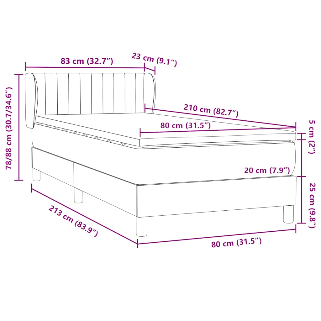 Box Spring krevet s madracem svijetlo sivi 80x210 cm baršun