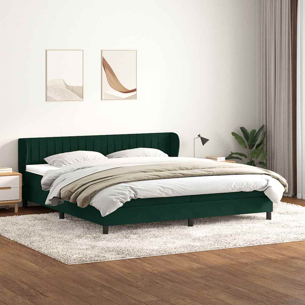 Krevet s oprugama s madracima tamno zeleni 180x220 cm baršun