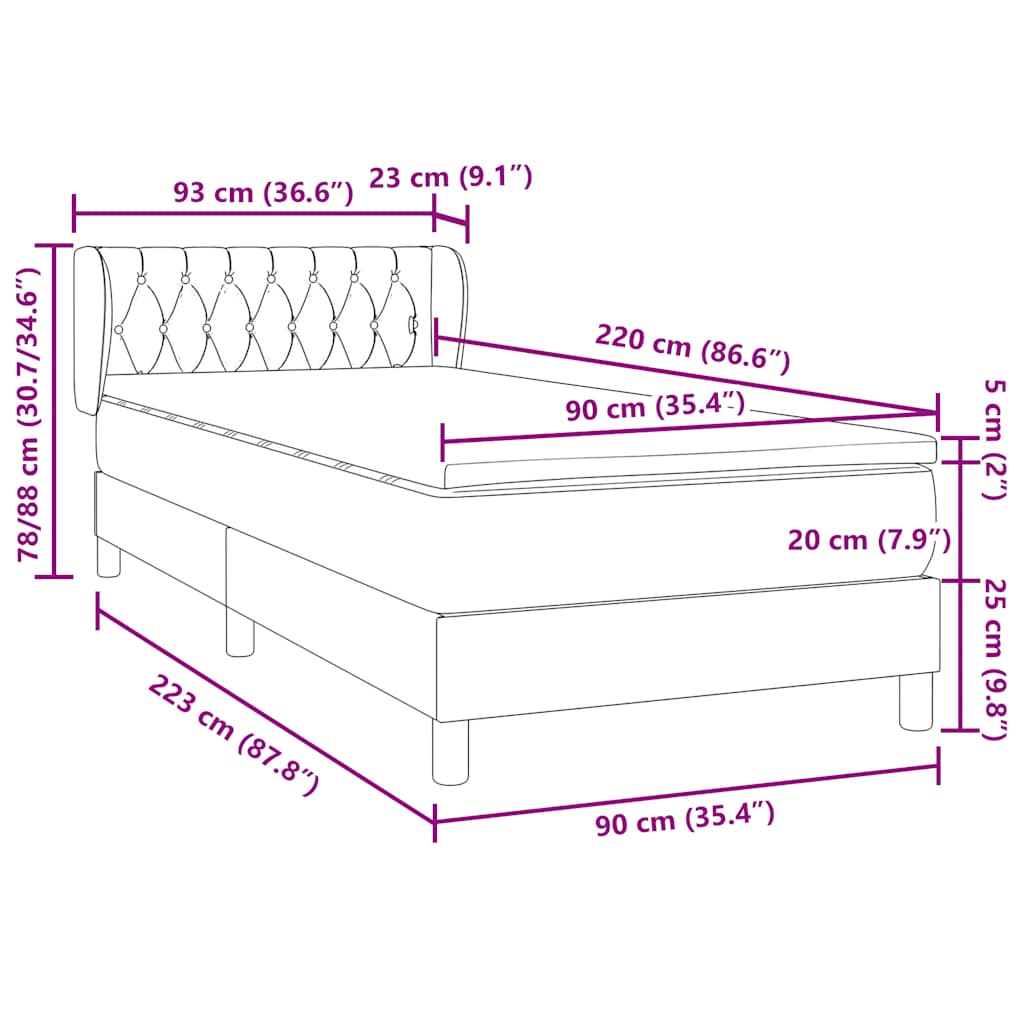 Box spring krevet s madracem ružičasti 90x220 cm baršunasti
