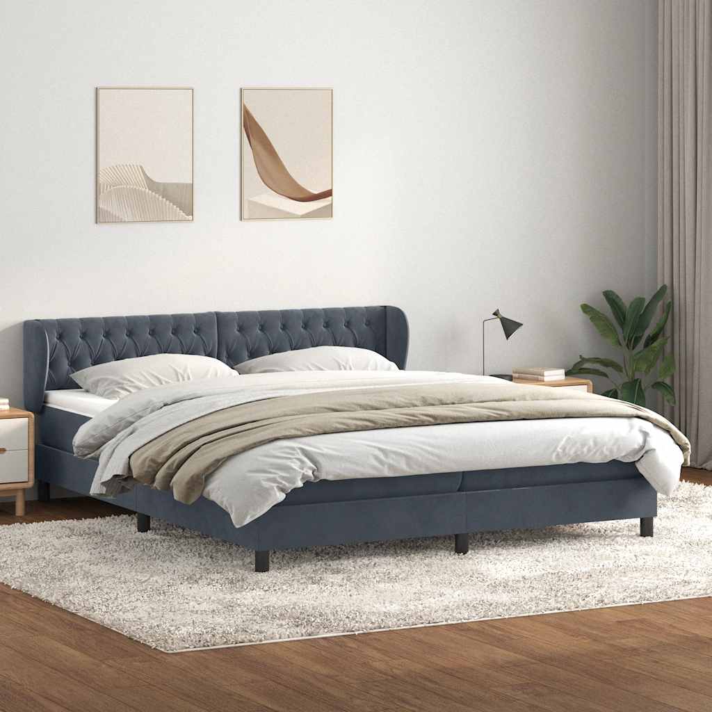 Krevet s oprugama s madracima tamnosivi 180x220 cm baršunasti