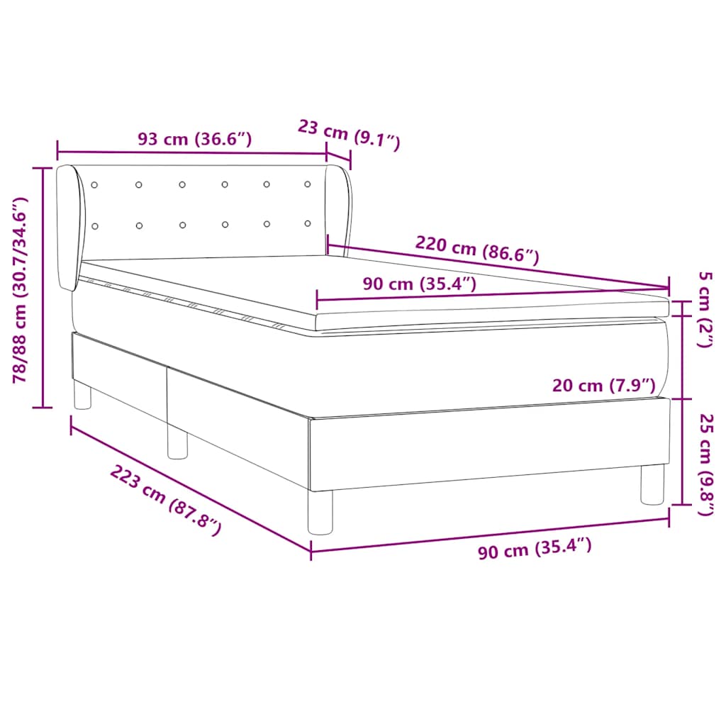Box spring krevet s madracem ružičasti 90x220 cm baršunasti