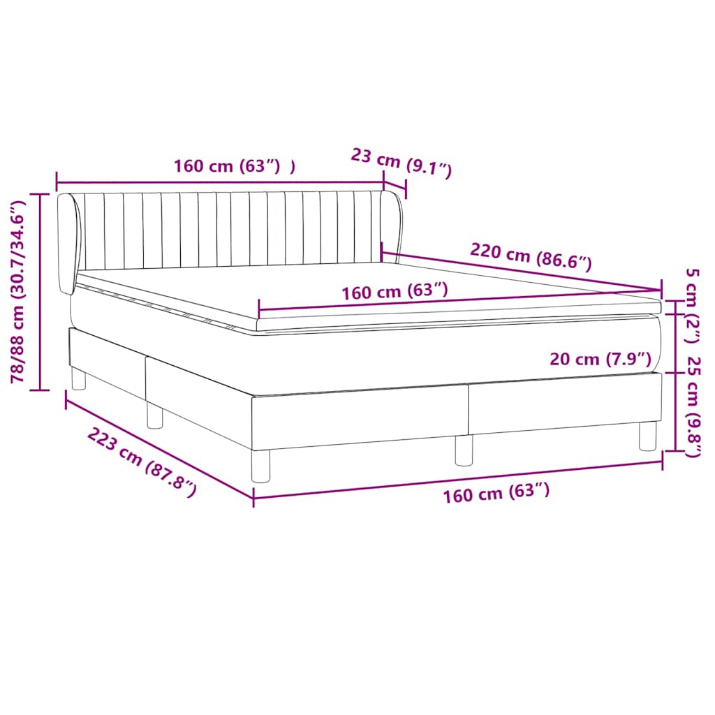 Box Spring krevet s madracem tamno zeleni 160x220 cm baršun