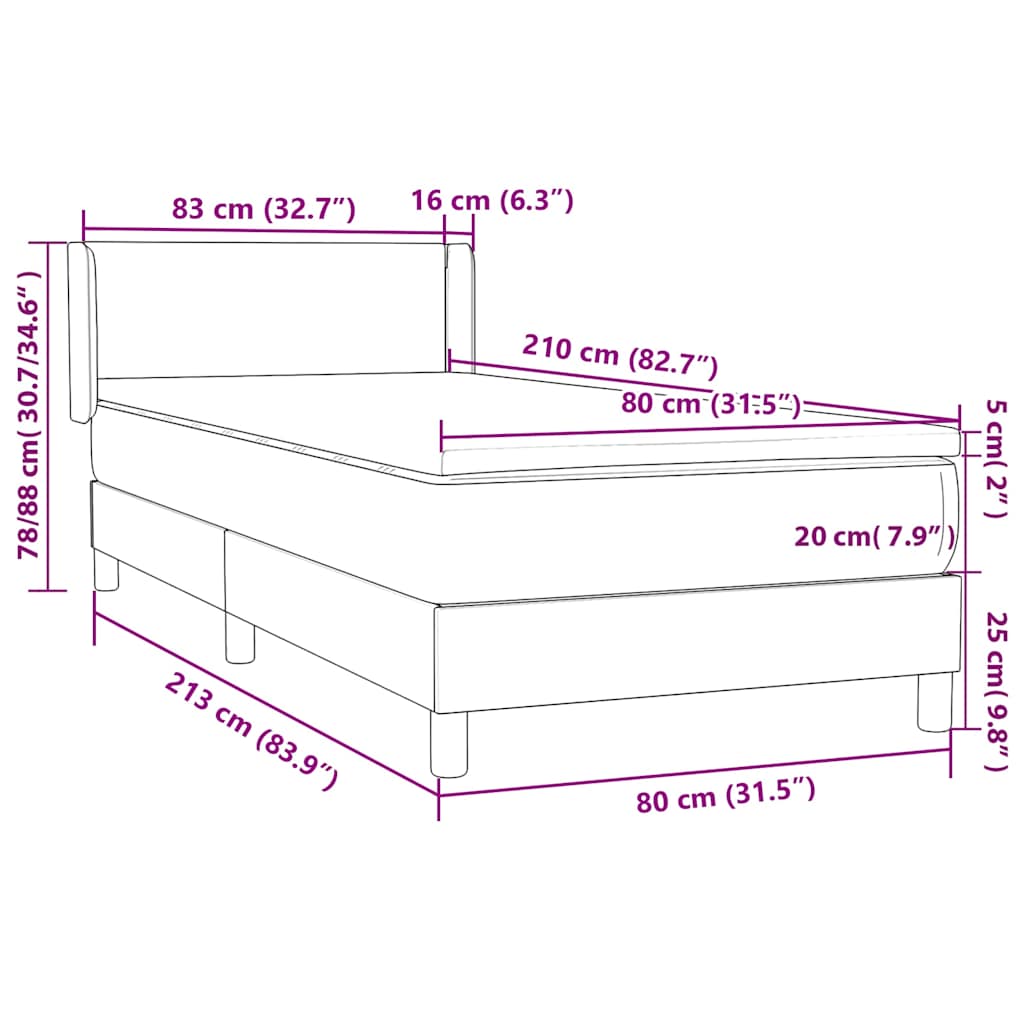 Box Spring krevet s madracem tamno sivi 80x210 cm baršun